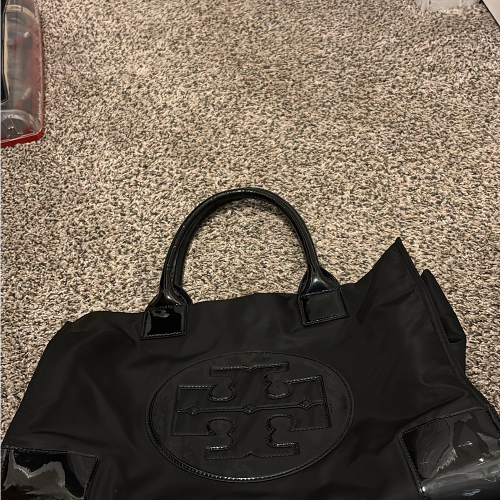 Tory Burch Black Nylon Tote with Patent Trim